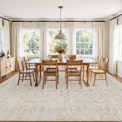 5x7 Area Rugs Living Room: Bedroom Washable Carpet Warm Beige | Vintage Boho - Image 9