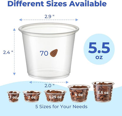 Fit Meal Prep 250 Pack 5.5 oz Jello Shot Cups with Lids, Disposable Souffle Portion Cups for Sauce