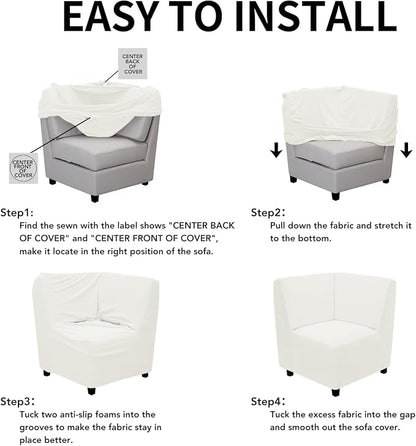 Easy-Going Stretch Soft Sectional Corner Sofa Couch Slipcover Cream | 1-Piece - Image 5