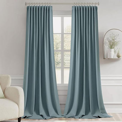 MIULEE Greyish Blue Back Tab Blackout Curtains 52x96 Inch Long 2 Panels Set | - Image 9