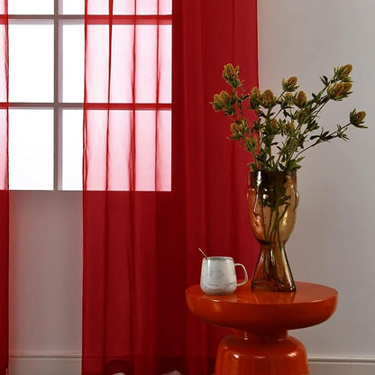 SpaceDresser Christmas Red Sheer Curtains 4 Panels Rod Pocket Semi-Sheer - Image 3