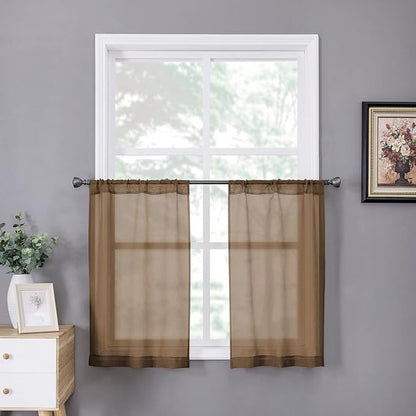 Tollpiz Sheer Tier Curtain Linen Textured Half Kitchen Curtains Sheer Light by Tollpiz