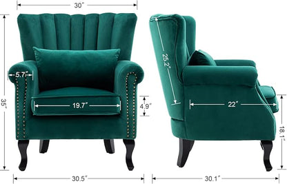 Mid Century Accent Chair Modern Tufted Wingback Armchairs Club Chair Velvet - Image 3