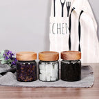 SAIOOL 3 Packs grey Glass Food Storage Jars with Screw Airtight Seal Acacia Wood Lids,Spice Jars with Lids, Organization for Jars Bottles Containers Travel Gear, Sugar, Salt,Coffee, cookies,spices