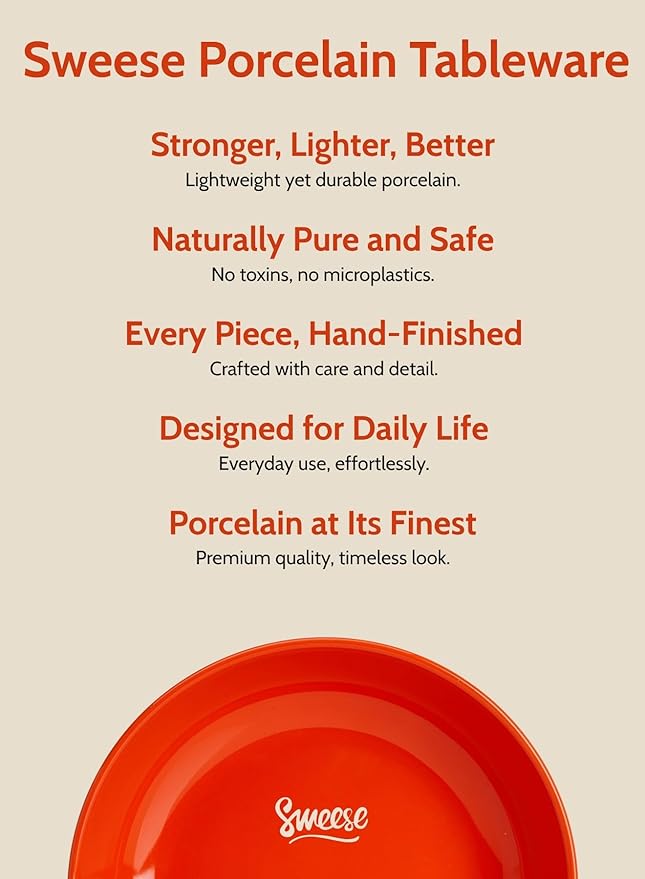 Sweese Pasta Bowls, 30 Ounce Salad Serving Bowls Set of 6, 8.4 Inch Porcelain Plates for Serving Dinner, Salad - Microwave Dishwasher Safe, Hot Assorted Colors