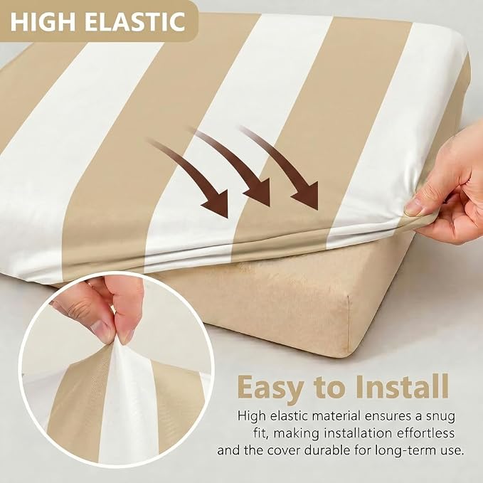 CALBODE 12 Pcs Outdoor Seat Cushion Covers, Striped Stretch Chair Seat Cover - Image 3