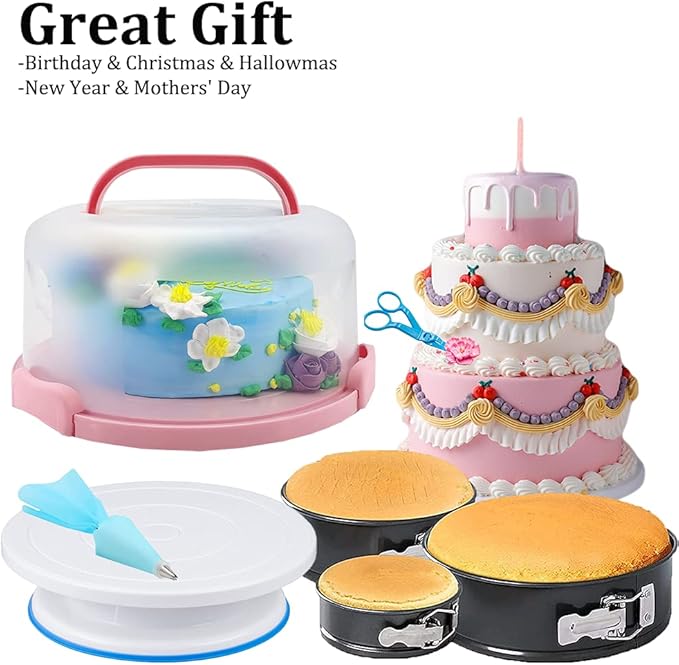Cake Decorating Kit, 678pcs Cake Decorating Supplies Kit with Cake &Cupcake Carrier,Cake Stand Turntable,Piping Bags and Russian & Rose Icing Piping Tips set,Springform Pans,Cake Baking Supplies Kit