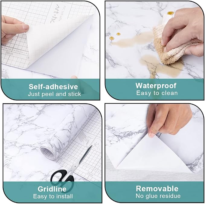 Arthome Marble Contact Paper, Peel and Stick Wallpaper 11.8x100 inch Self - Image 6