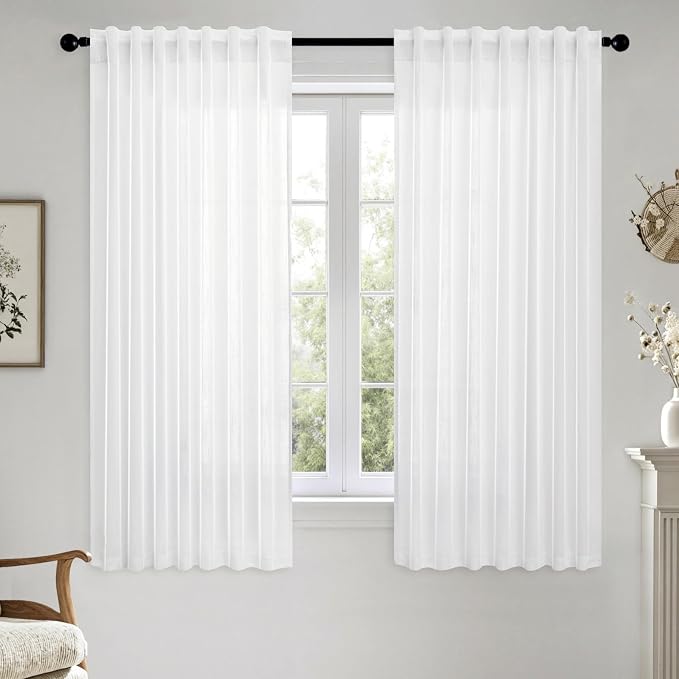 MIULEE White Linen Curtains Short 54 Inch Long 2 Panels by MIULEE