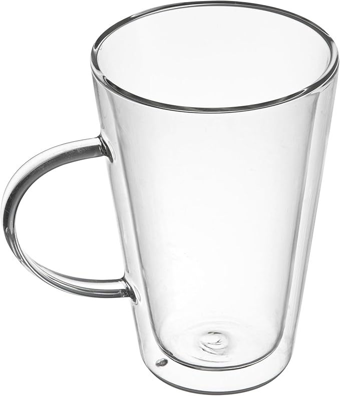 Restaurantware-Forma Professional 13.5 oz Double Wall Glass Mugs, 12 Insulated Coffee Mugs With Handle - Dishwashable, Reusable, Clear Glass Beverage Cups, Freezable, For Hot Or Cold Beverages