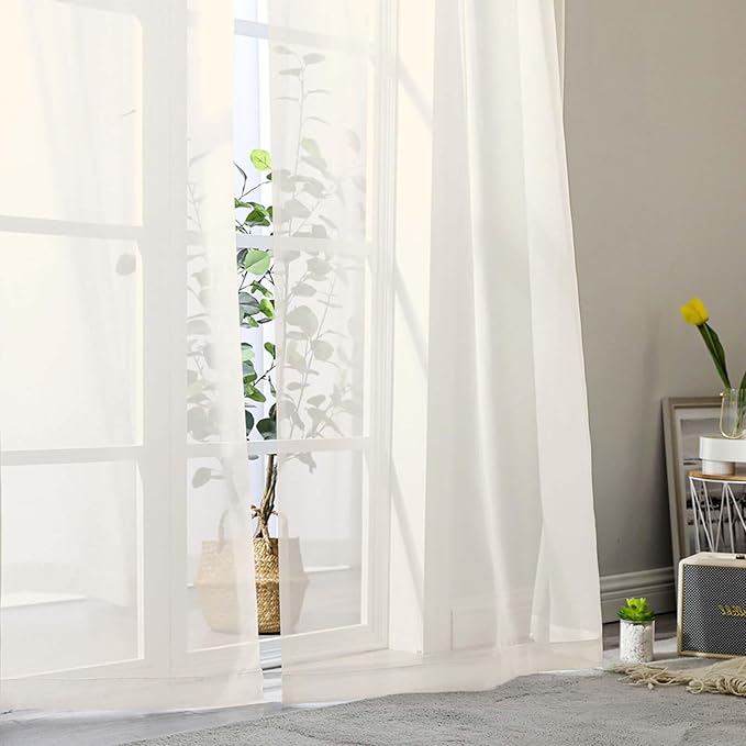 Cream Sheer Curtains for Bedroom Living Room 96 Inches Long 2 Panels, Modern - Image 8