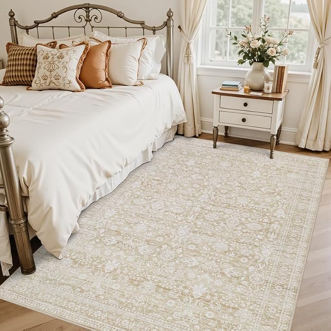 5x7 Area Rugs Living Room: Bedroom Washable Carpet Natural Beige | Large - Image 2