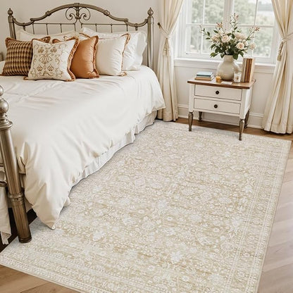 6x9 Area Rugs Living Room: Bedroom Washable Carpet Natural Beige | Large - Image 2