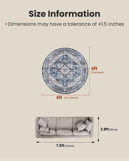 AMADA HOMEFURNISHING Round 6ft Area Rugs, Low-Profile Washable Rug - Image 2