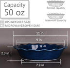 Bosmarlin Ceramic Pie Pan, 9 Inches Pie Dish, 50 oz, Pie Plate for Baking, Microwave, Oven Safe and Dishwasher safe (Deep Blue, 9 inches)