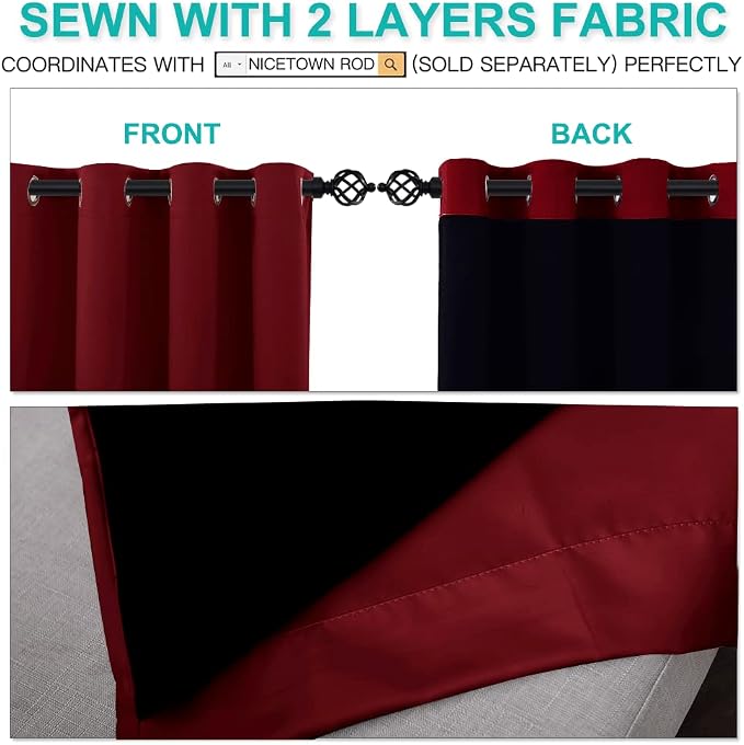 NICETOWN Kitchen Full Blackout Curtain Panels, Super Thick and Soft Insulated - Image 5