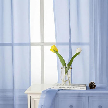 Denim Blue Sheer Curtains 54 Inch Length 2 Panels, Voile Light Filtering - Image 2