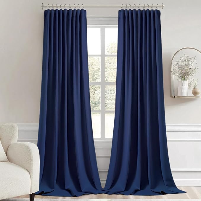 MIULEE Navy Blue Back Tab Blackout Curtains 52x102 Inch Long 2 Panels Set | Rod - Image 9