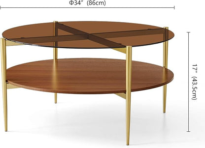 LumFurn Extra Large Round Coffee Table, Mid-Century Modern Design, D34 x H17 in - Image 2