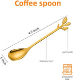 AnSaw Elegant Gold Leaf Coffee Spoons - 10-Piece, 4.7" Mini Stainless Steel Espresso & Dessert Tea Spoons, Perfect for Demitasse & Small Servings