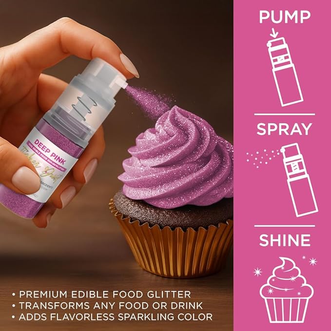 Bakell - Deep Pink Tinker Dust Edible Glitter (4g, 1x Mini Spray Pump) Food, Desserts, and Beverages!