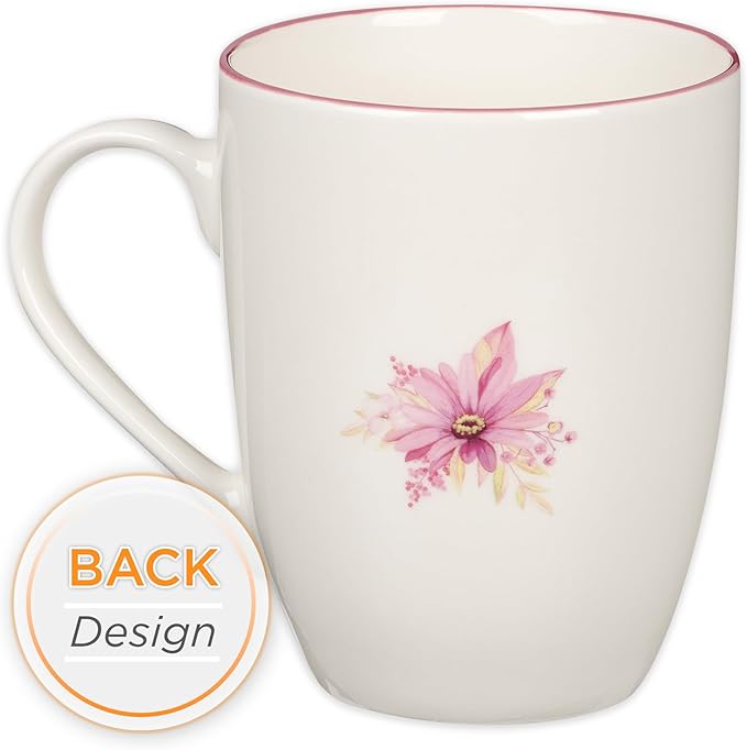 Christian Art Gifts Inspirational Scripture Ceramic Coffee & Tea Mug for Women: Walk by Faith Encouraging Bible Verse Cup, Microwave & Dishwasher Safe, Lead-free, White & Pink Floral Wreath, 12 oz.