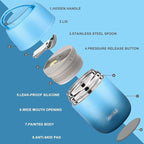 17 oz Insulated Lunch Containers, Hot Food Jar, Wide Mouth, Vacuum Stainless Steel Thermo Lunch Box with Handle and Folding Spoon, Blue