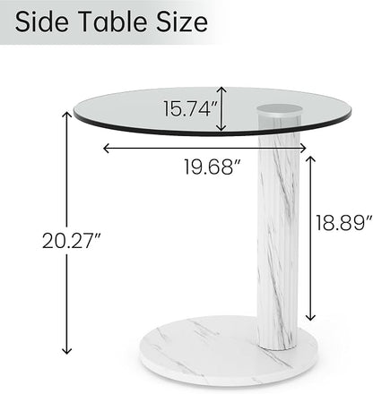 Hooseng Glass Round Coffee Table End Table, 22-Inch Modern Tempered Transparent - Image 2