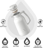 IDEUS Thermal Coffee Carafe 68oz (2,000ml), Stainless Steel Double Wall Insulated Vacuum Flask, Water Jug Coffee Server and Beverage Dispenser, Heat and Cold Retention (White-Silver, 68oz (2,000ml))