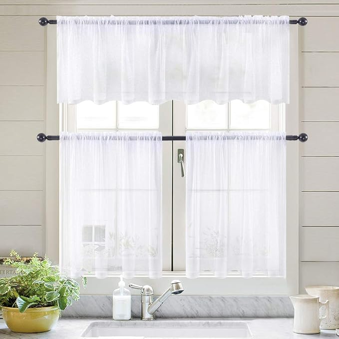 MIULEE White Sheer Kitchen Curtains 36 Inch Length Linen Textured Half Window - Image 5