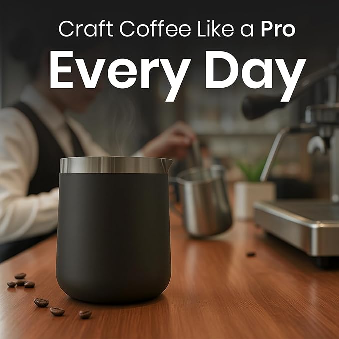 Rattleware 20 Oz Handle Free Latte Art Pitcher Stainless Steel with Rubber Grip Durable Heat Resistant Milk Frothing Pitcher for Baristas Home Cafes and Coffee Shops