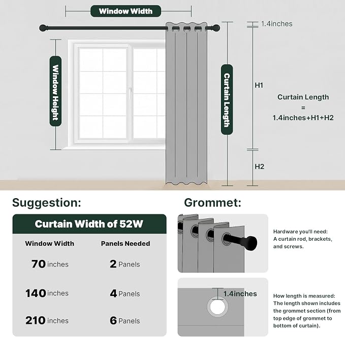 H.VERSAILTEX Blackout Window Curtain Panels Thermal Insulated Room Darkening - Image 2