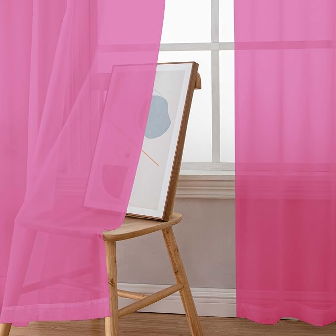 Simplebrand Hot Pink Sheer Curtains 63 Inch Length 2 Panels, Rod Pocket Solid - Image 5