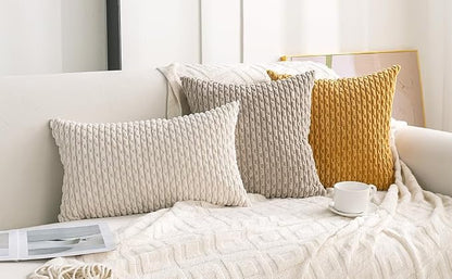 Set of 4 Yellow Olive Aqua Decorative Throw Pillow Covers 12x20 Inch Corduroy - Image 3