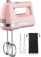 Electric Hand Mixer, Powerful 300W Hand Mixer Electric Handheld with 304 Beaters, Dough Hook,Hand Held Mixer with Turbo for Baking Cakes, Eggs, Cream Food(Pink)
