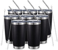 COMOOO 20oz/8Pack Black Tumbler Double Wall Vacuum Insulated Coffee Travel Mug Stainless Steel Tumbler with Lid and Straw Coffee Cup for Cold Drinks & Hot Beverage, Home and Outdoor (Black, 8 Pack)