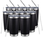 COMOOO 20oz/8Pack Black Tumbler Double Wall Vacuum Insulated Coffee Travel Mug Stainless Steel Tumbler with Lid and Straw Coffee Cup for Cold Drinks & Hot Beverage, Home and Outdoor (Black, 8 Pack)