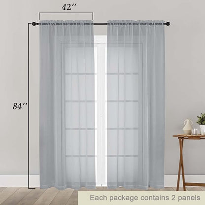 Light Grey Sheer Curtains 84 Inches Long 2 Panels, Soft Light Filtering Curtains - Image 2