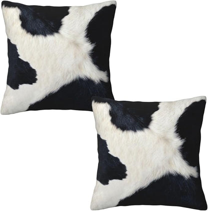 Western Cow Print Black and White Pillow Covers 20x20 Set of 2, Cowfur Print by Tebjh