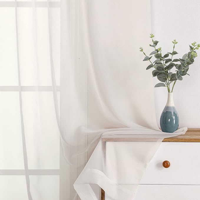Sheer Curtains Ivory 144 inch Extra Long, Elegant and Airy Drapes Translucent by OWENIE