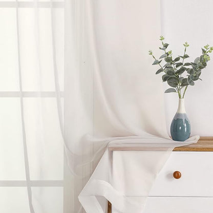 Sheer Curtains Ivory 144 inch Extra Long, Elegant and Airy Drapes Translucent by OWENIE