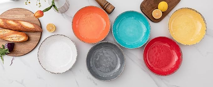 Melamine Pasta Bowls Set,6 Piece 9.25 inch Vintage Melamine Pasta/Salad/Ramen/Noodle/dinner/Fruit Bowls, Set of 6,Unbreakable Large Shallow Serving Bowls set,Cool Grey…