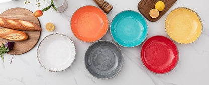 Melamine Pasta Bowls Set,6 Piece 9.25 inch Vintage Melamine Pasta/Salad/Ramen/Noodle/dinner/Fruit Bowls, Set of 6,Unbreakable Large Shallow Serving Bowls set,Cool Grey…