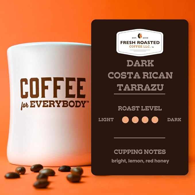 Fresh Roasted Coffee, Dark Costa Rican Tarrazu, 2 lb (32 oz), Dark Roast, Kosher, Whole Bean