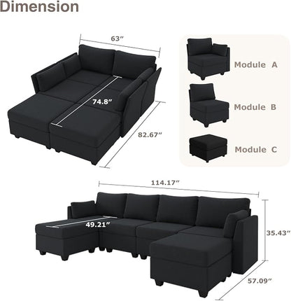 Huatean Home 114.17" Modular Sectional Sofa, 6 Seat Sectional Couches - Image 2