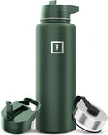 IRON °FLASK Camping & Hiking Hydration Flask with 3 Lids - Stainless Steel, Double Walled & Vacuum Insulated Water Bottle - Leak Proof & BPA Free (Sage, Straw - 40 oz)