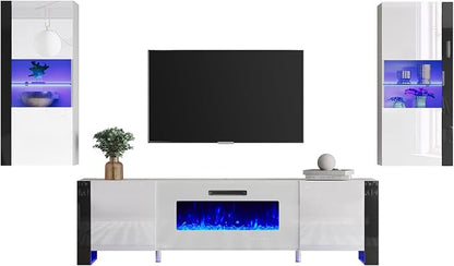 AMERLIFE 3 Piece Modern Wall Unit Entertainment Center Set, High Gloss 70" - Image 8