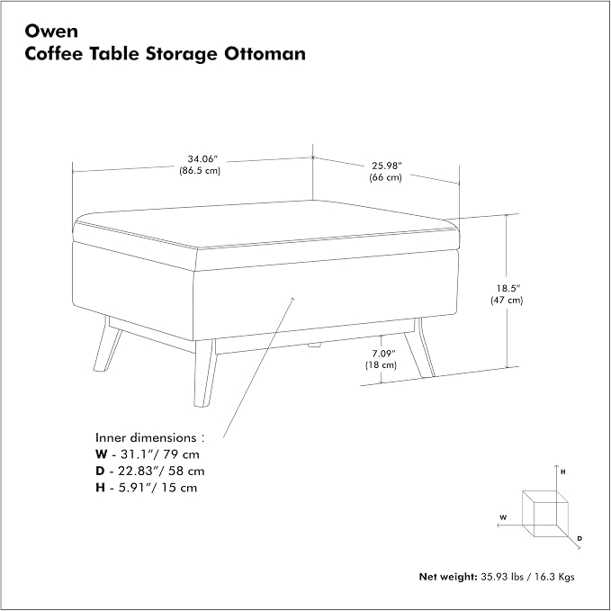 SIMPLIHOME Owen Coffee Table Storage Ottoman - Image 3