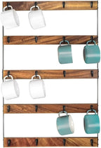 Wall Mounted Coffee Mug Holder, Large 5 Tier Shelf with 20 Hooks for Cups, Rustic Wooden Display Rack for Kitchens, Homes and Bars (Walnut)