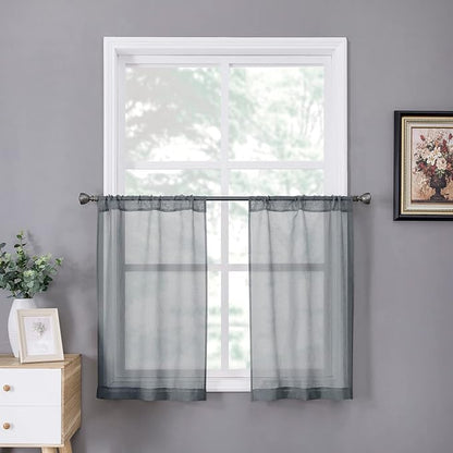 Tollpiz Short Sheer Tier Curtains Linen Textured Half Kitchen Curtain Sheers by Tollpiz